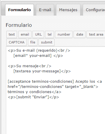 Términos y condiciones en Contact Form 7