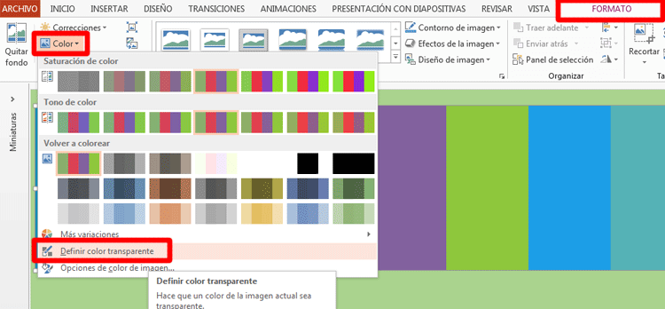 Definir colores transparentes PowerPoint