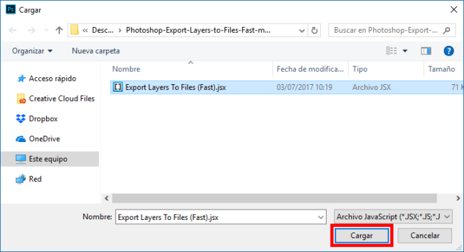 Cargar script export layers to files